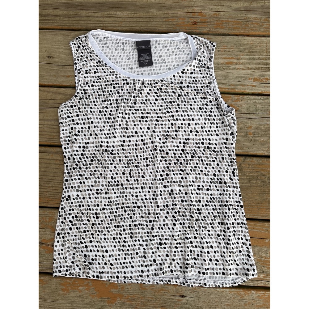 Covington Womens Small Tank Top Neutral Dot Print Sleeveless Scoop Neck Stretch